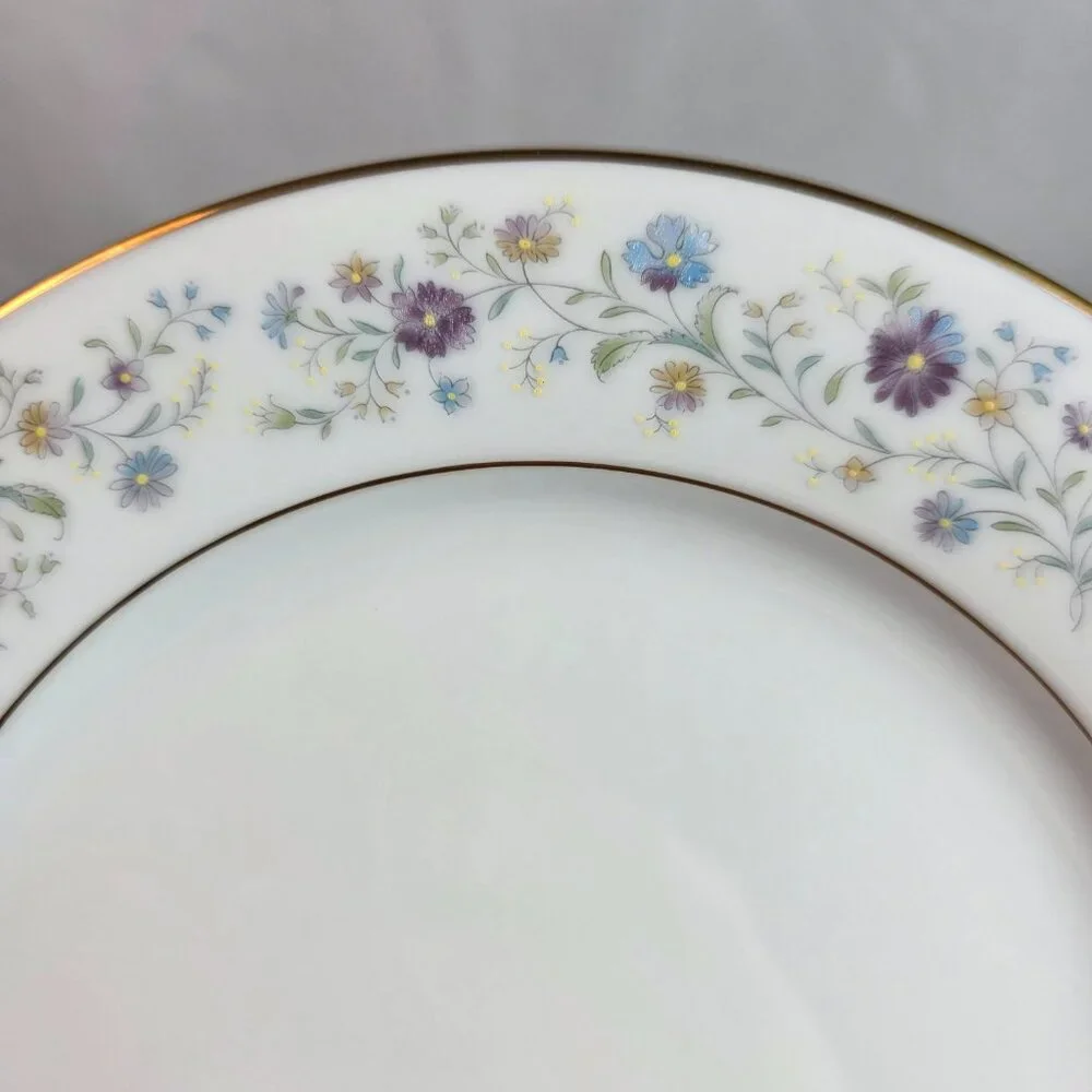FOUR Noritake Longwood #2485 Salad Plates Purple, Blue & Yellow Flowers